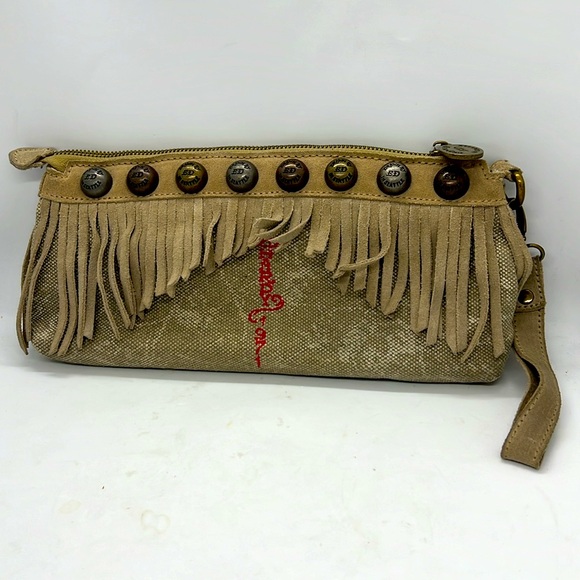 Ed Hardy Ferris Wristlet Suede Fringe